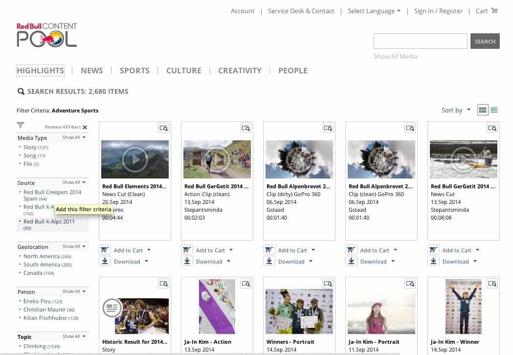 The Red Bull Content Pool : where media partners can get free branded pictures.