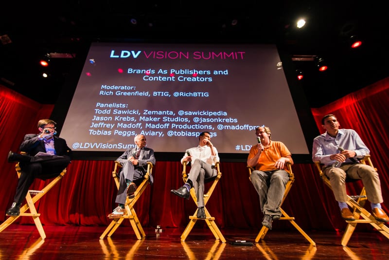 Brands as Publishers and Content Creators. [L-R] Rich Greenfield, BTIG; Todd Sawicki, Zemanta; Jason Krebs, Maker Studios; Jeffrey Madoff, Madoff Productions. ©Dan Taylor/Heisenberg Media