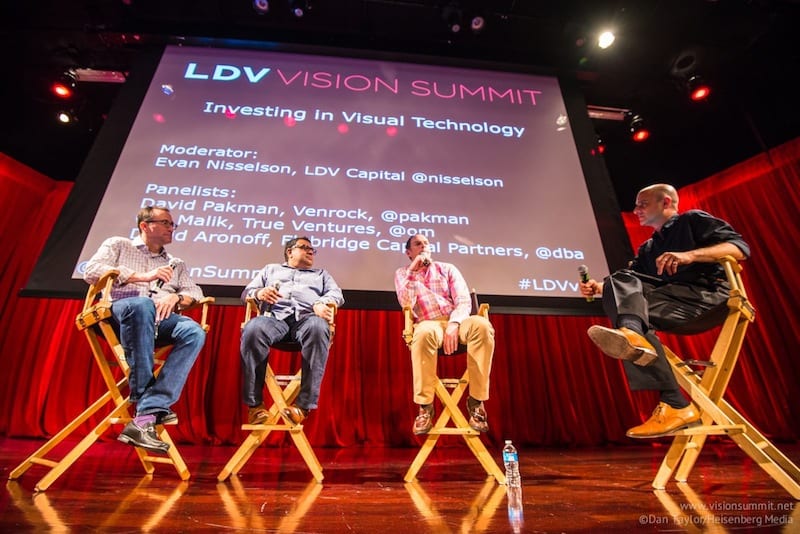 [L-R] David Aronoff, Flybridge Ventures; Om Malik, True Ventures; David Pakman, Ventrock; Evan Nisselson, LDV Capital. ©Dan Taylor/Heisenberg Media