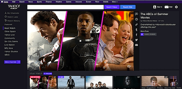 Screenshot of Yahoo video home page