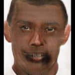 Generated human face with distorted features for artistic or experimental use.