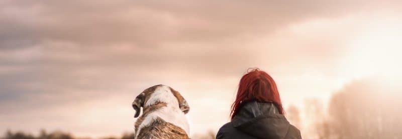 Kaptur logo with a woman and her dog outdoors at sunset.