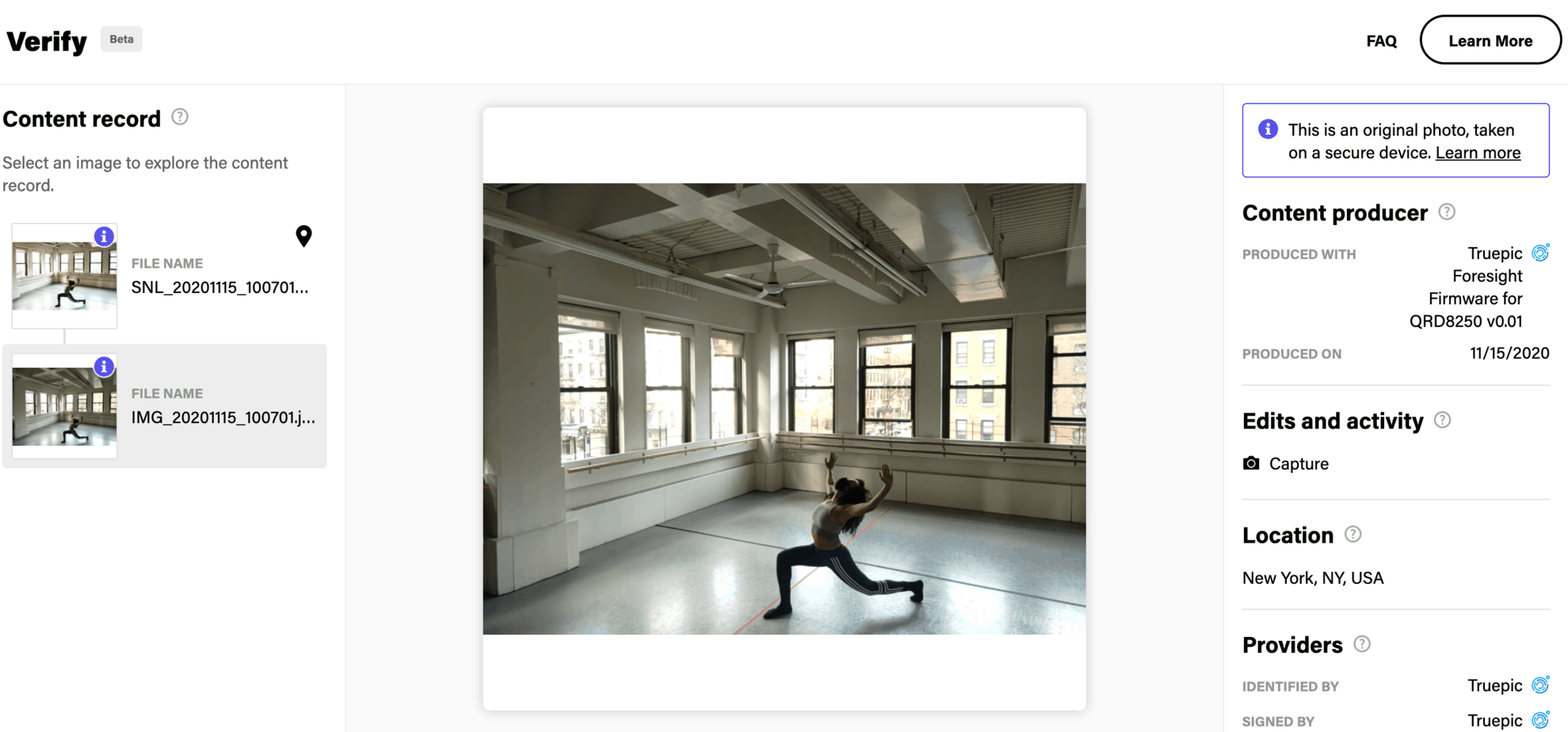 The verify page of the Adobe Content Authenticity Initiative.