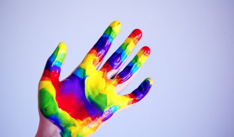 hand full of paint colors