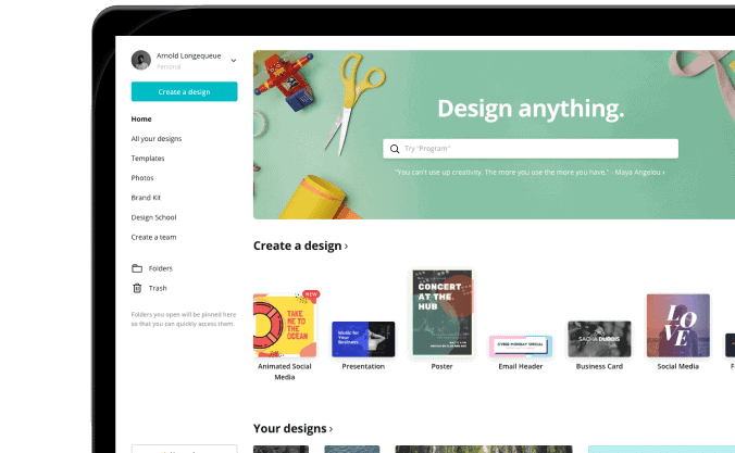 Screenshot of Kaptur design platform showcasing creative tools and templates.