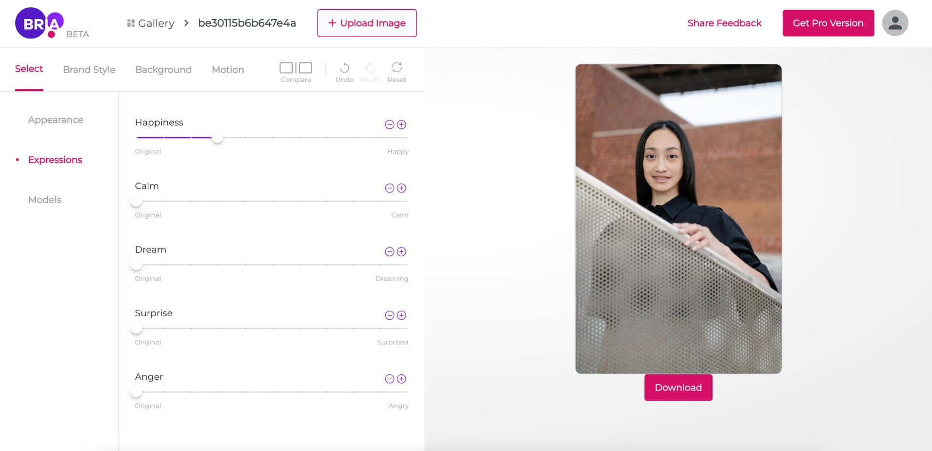 Screenshot of the The Bria web interface.