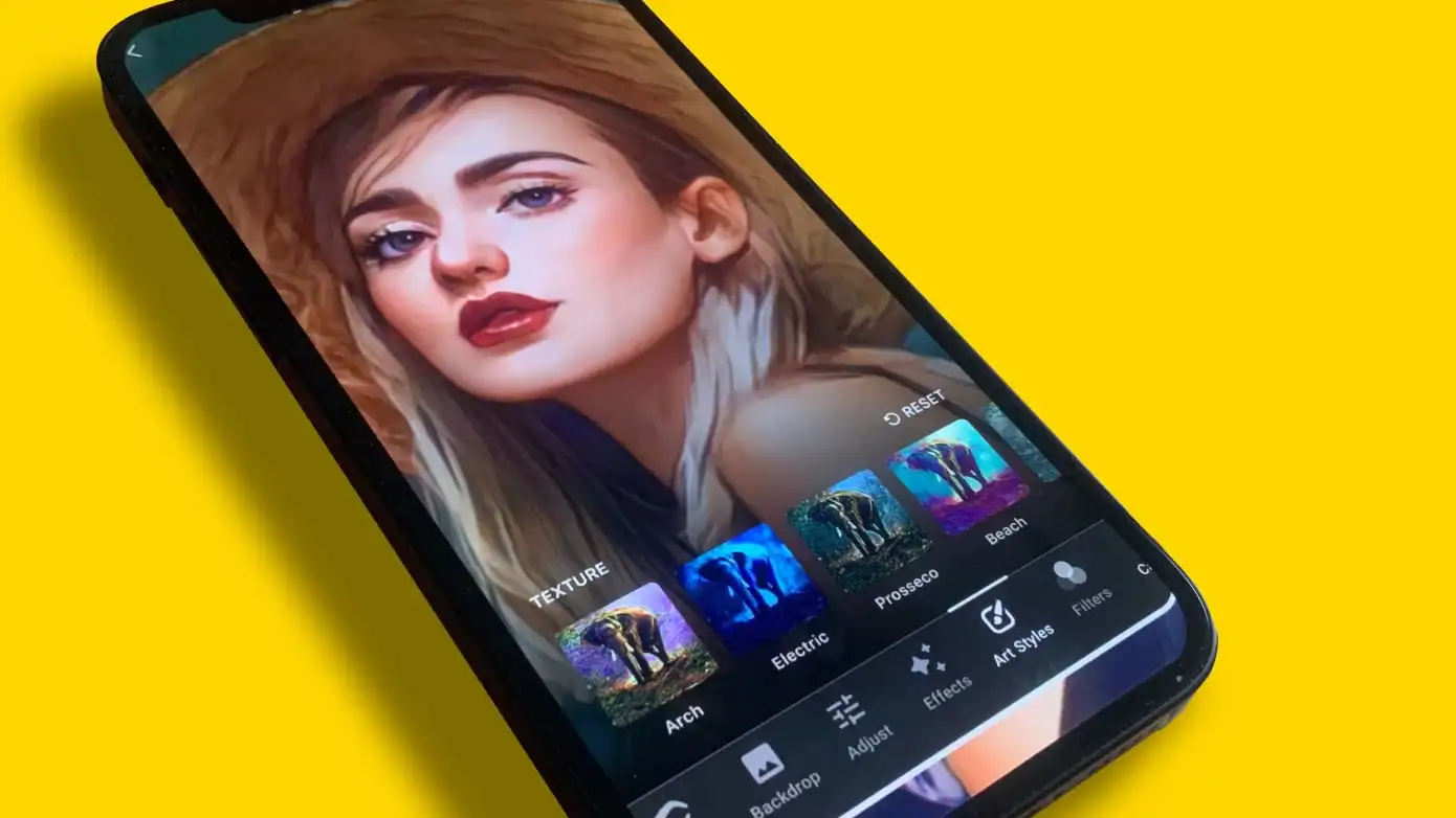 Smartphone displaying photo editing interface for creative photography.