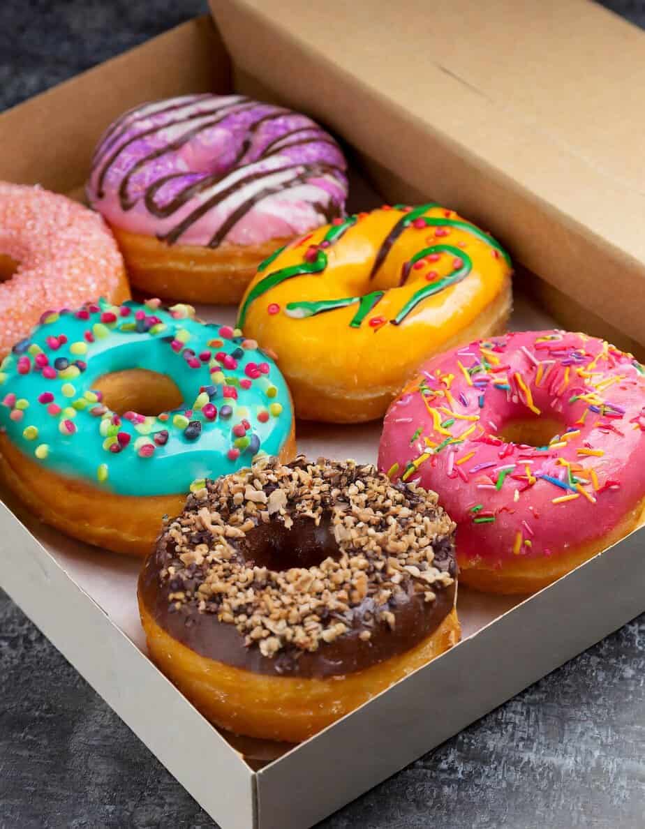 colorful donuts in a box