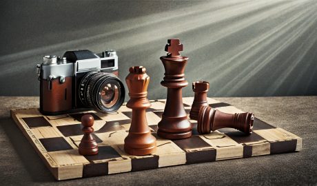Enhanced chess game with camera capturing strategic moves and digital analysis.