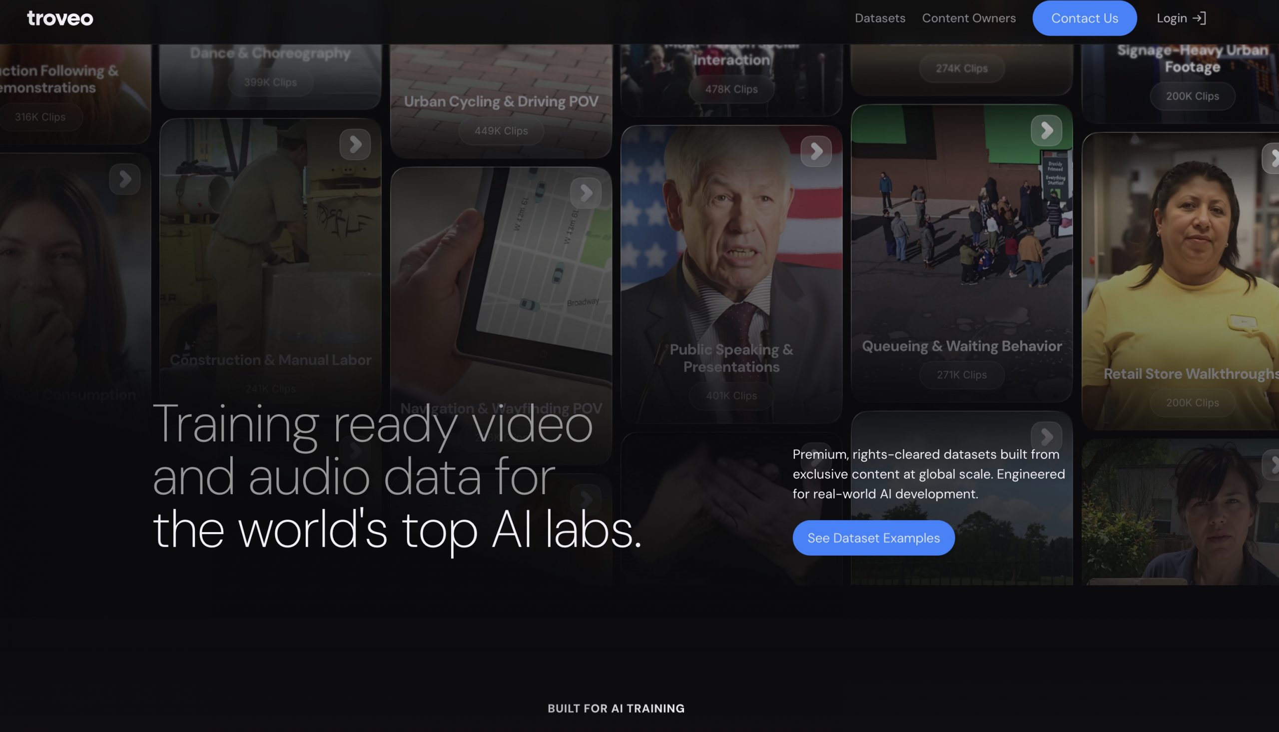 Screenshot of Troveo home page